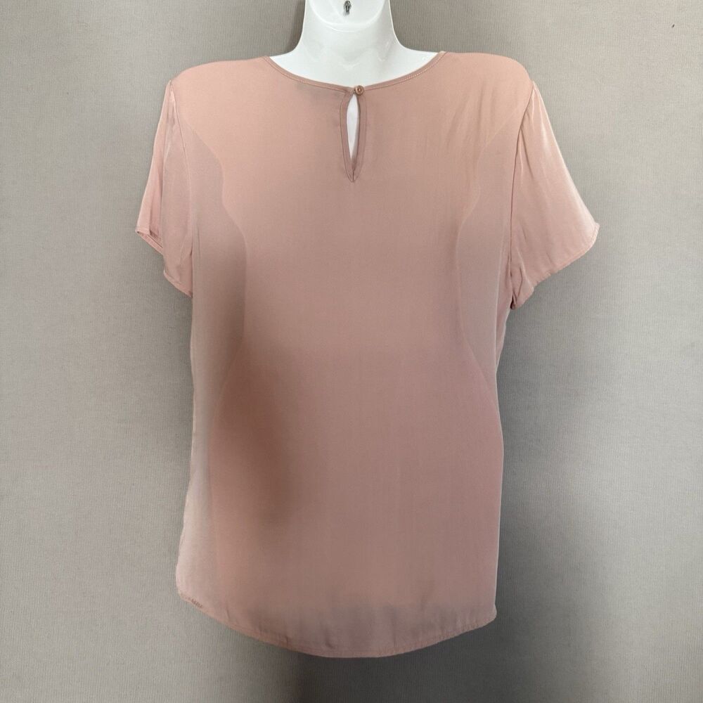 Quince Stretch Silk Top Medium Washable Pink Rose  Womens Short Sleeve Crew Neck - Picture 2 of 8